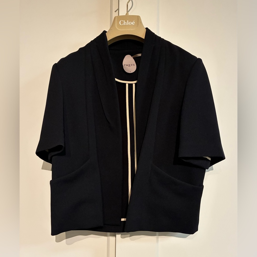 Ports 1961 S Navy Cropped Short-Sleeve Open-Front Blazer